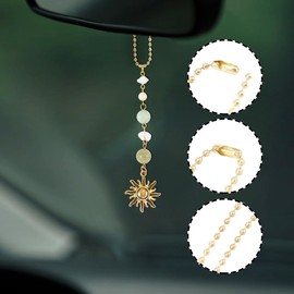 Sun Car Hanging Decor, Handmade Crystal Decorations Car Rear View Mirror Hanging Accessories, Cute Car Accessories for Women