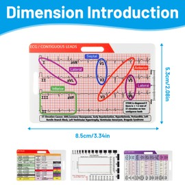 CMANLNYK 4 Pcs ECG/EKG Pocket Ruler Set - Dual-Sided ECG Card, Transparent ECG 7 Step Ruler, Rapid Analysis Measurement Tool ECG Card for Badge Pocket Nurse Student Essentials Paramedic Accessories