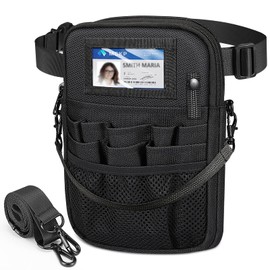 Nurse Fanny Pack with Tape Holder, SITHON Multi Compartment Medical Gear Pocket Belt Bag Nursing Organizer Pouch | Utility Waist Pack for Stethoscopes, Bandage Medical Supplies (*Black 2 Zipper)