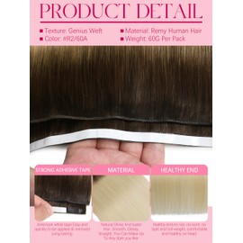 Lacer Genius Weft Tape in Hair Extension Human Hair Tape in Human Hair Weft Hand Tied For Women Rooted Darkest Brown to Platinum Blonde 20 Inch 60g