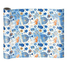 Izzy 'n' Dizzy Hanukkah Wrapping Paper - Metallic Blue Gift Wrap - 17 Inch x 144 Inch - Chanukah Gift Wrap - Light Blue Print