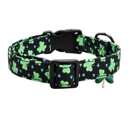 Clover Patterns Dog Collar with Accessories, Durable and Soft Cotton Dog Collars for Small Large Female and Male Dogs Pets(Green Clover L)