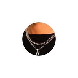 Initial A-Z Letter Necklace for Men Layered Stainless Steel Cuban Chain Choker Letter Pendant Necklace Jewelry Gift for Men H