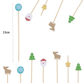 Catelves Christmas Cocktail Sticks, Pack of 100 Christmas Finger Food Skewers, Cocktail Decoration, 12 cm Food Picks, Christmas, Christmas Wooden Skewers, Cocktail Accessories, Fruit Skewers, Cheese