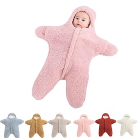 Baby Starfish Onesie - Thick Fleece Wearable Swaddle Bag, Newborn to 6 Months, Pink