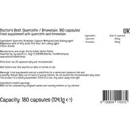 Doctor's Best, Quercetin Bromelain, 180 Vegan Capsules, Highly Dosed, Laboratory Tested, SOYA-Free, Gluten-Free, Non-GMO