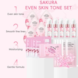 Skin Care Set For Teenagers Girls with Cute Mini Luggage,Sakura Skin Care Sets & Kits,Pamper Sets For Girls Gifts,Skincare Set,Serum,Cleanser,Sleep Mask,Mud Mask,Lip Mask,Hair Pins