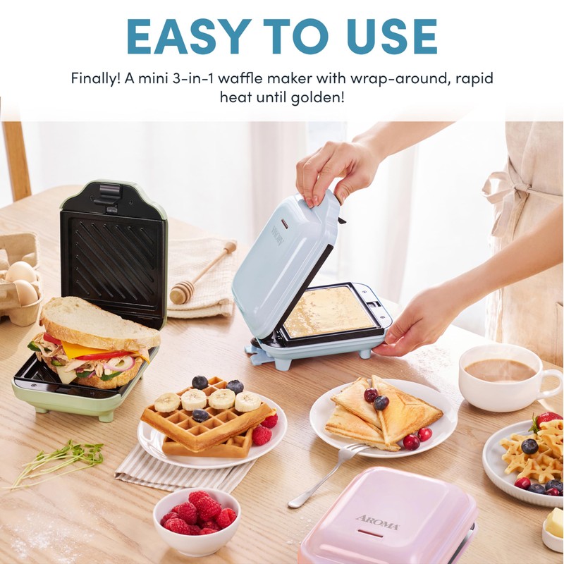 AROMA® 3-in-1 Panini Press, Sandwich Grill, and Waffle Maker with
