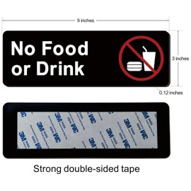No Food Or Drink Sign – Premium Durable Acrylic Material, Super Strong Self-Adhesive, Quick Installation, Suitable For Business And Restricted Areas (9x3 Inches, Black)