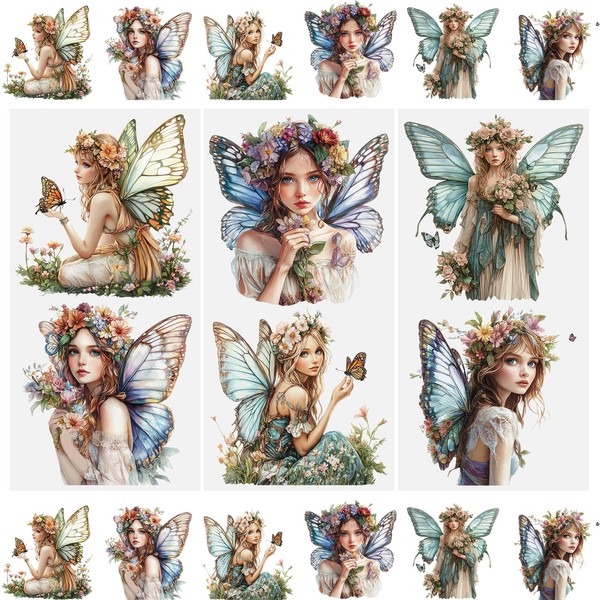 WANDIC 3 Sheets Butterfly Elves Scrapbook Stickers Fairy Furniture Stickers
