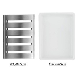 BUYGOO Soap Dish Tray, Ceramic Soap Dish, Stainless Steel Soap Holder for Bathroom and Shower, Stainless Steel Soap Bar Holder Box, Double Layer Draining Soap Container Box for Bathroom