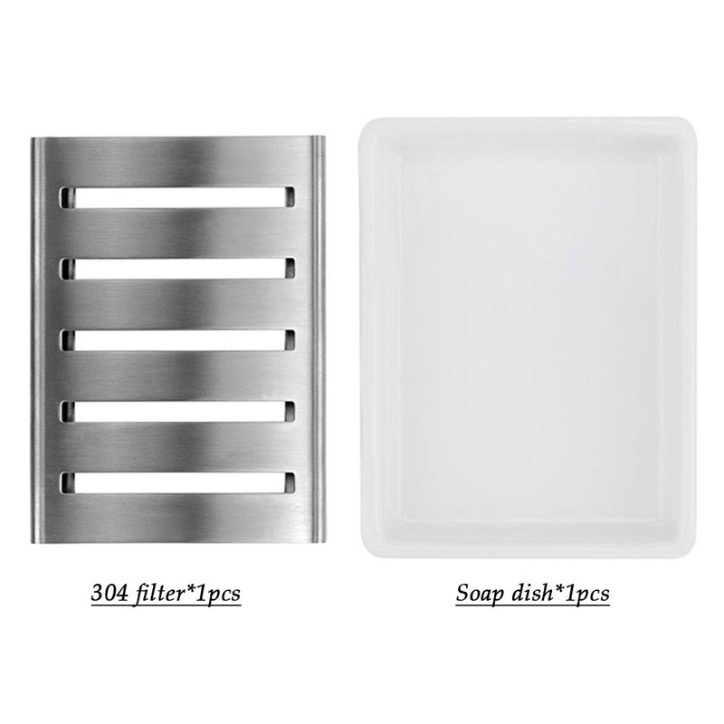 BUYGOO Soap Dish Tray, Ceramic Soap Dish, Stainless Steel Soap