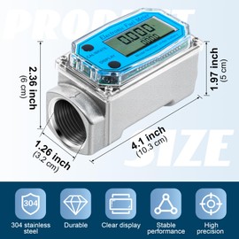 Xuhal 1 Piece Digital Turbine Flow Meter Electronic Gas Fuel Water Oil Fuel Meter with Digital Display ±1% Accuracy for Measure Diesel Kerosene Gasolin (1 Inch)