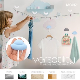 MONZ Cute Hooks - Cute Hooks Hanging - Kids Hooks - Cute Wall Hooks - Hook Kids Room - kids bathroom hooks - towel hanger for bathroom - bathroom hooks - Kids Towel Hooks - Pack X3