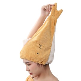 JK Home Women Microfiber Hair Drying Wrap Towel Cap, Fun Cute Cartoon Shark Super Absorbent Coral Velvet Hair Turban Quick Dry Towels for Wet, Long, Thick Hair