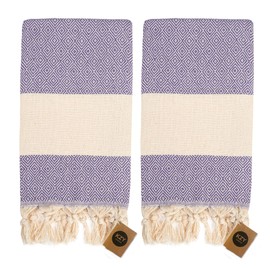 Turkish Hand Towel Set of 2 - Towel for Kitchen and Bathroom - 50x100cm, 18,5x40 Inches - Prewashed Absorbent Peshtemal Decorative Towel for Face, Hand, Hair, Gym, Dishcloth, Tea Towel (Purple)