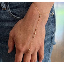 Gold Fill Beaded Hand Chain Slave Bracelet Harness also in Silver and Rose gold fill