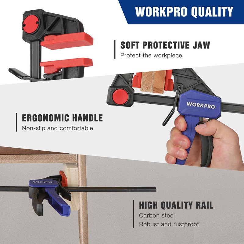 WORKPRO 150mm Ratchet Bar Clamp Set, 285mm Spreader, Quick Release