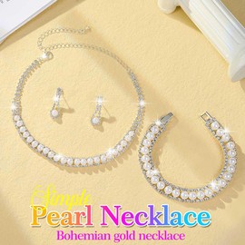 Reaky Pearl Necklaces Silver Bridal Jewelry Sets Rhinestone Necklace Jewelry Wedding Accessories for Women (3)