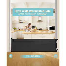 DEAR LOV Retractable Baby Gate, Mesh Baby Gate or Mesh Dog Gate, 33" Tall, Extends up to 118" Wide, Child Safety Gate for Doorways, Stairs, Hallways, Indoor/Outdoor (33"x118",Black)