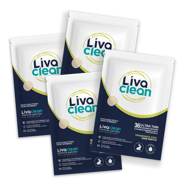 4 Pack (144 Count) LivaClean Spot Patches Salicylic Acid - Hydrocolloid Patch, Breakouts Patches, Spot Patch, Spot Stickers, Spot Patch, Face Hydrocolloid Patches, Overnight Face Patches