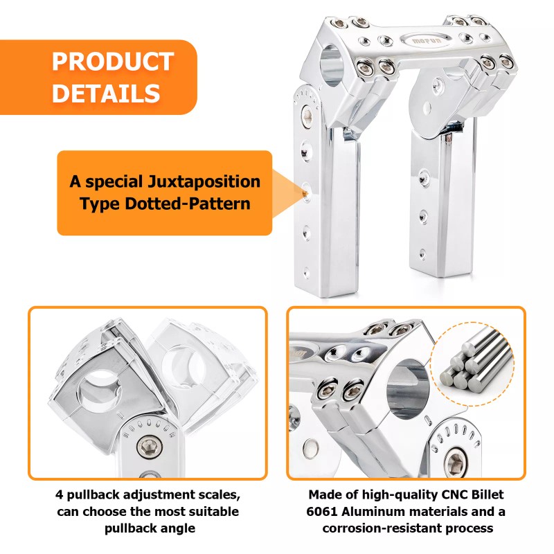 CB 6" Tall Adjustable Pullback Handlebar Riser Clamp for Harley