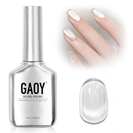 GAOY - Esmalte de uñas en gel Cat Eye, holográfico con brillo plateado de 16 ml con imán, translúcido reflectante