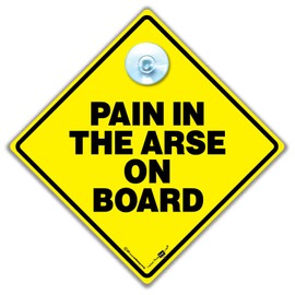 Pain in The Arse On Board, Humorous Baby On Board Sign, Funny Car Sign, Joke Car Sign, Suction Cup Sign 14cm x 14cm