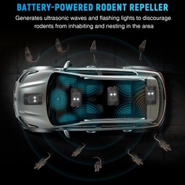 Rodent Repellent with Strobe Light, Battery-Powered Under Hood Mouse Repeller for Cars, Trucks, RVs, and Attics, Protects Car Engines and Spaces from Rats, Mice, and Squirrels, 1 Pack
