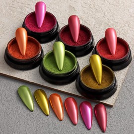 Fcozpjk Chrome Nail Powder Set Red Green Gold Mirror Effect Nail Glitter Powder 6 Colors Metallic Chrome Powder for Nails With 2PCS Silicone Applicator Brushes Christmas Nail Design