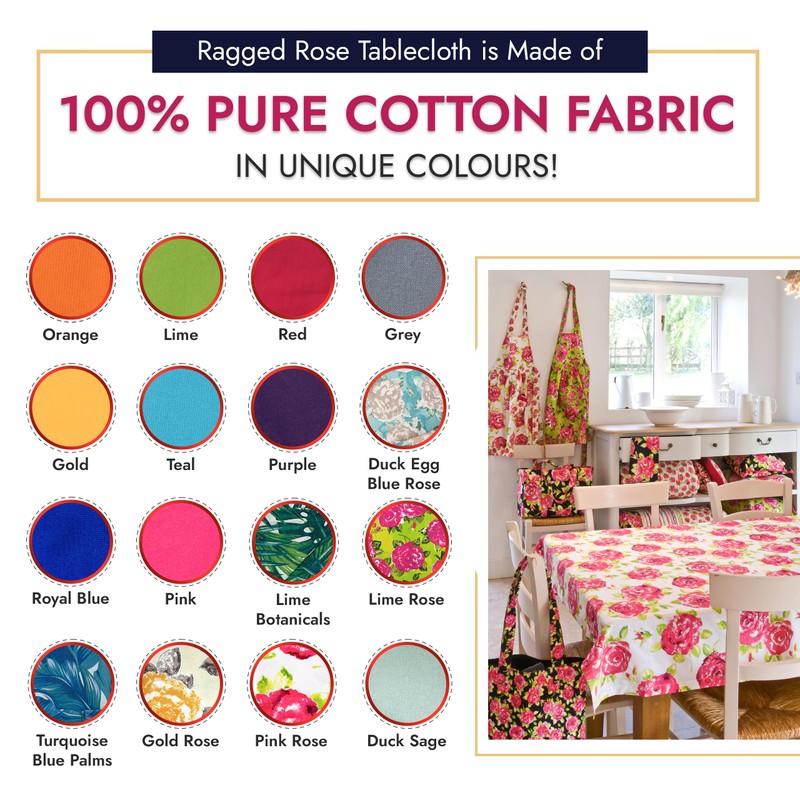 Ragged Rose Cotton Tablecloth for a 6-7 Ft Table -
