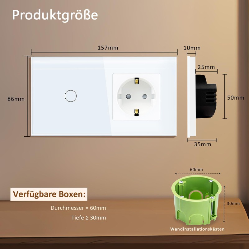 TAWOIA Switch with Socket Combination, EU Single 1 Way Crystal