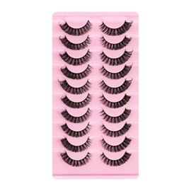 False Eyelashes, 10 Pairs Russian Strip Lashes Fluffy Wispy 3D Effect False Lashes D Curl Cat Eye Lashes Reusable Fake Eyelashes Thick Volume Faux Mink Lashes Strip Natural Fluffy Lashes
