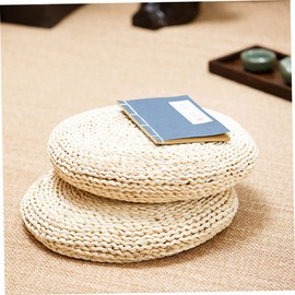 CAXUSD 1Pc Handmade Straw Braid Round Cushion Tatami Windowsill Cushion for Yoga and Meditation Comfortable Floor Mat for Home Use Natural Weaving Design