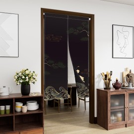 Leowefowa Traditional Japanese Noren Double Sided Doorway Curtain Long Type Green Pine White Crane Glod Wave Window Treatment Door Tapestry for Home Decors Polyester33.5 x 70.9"