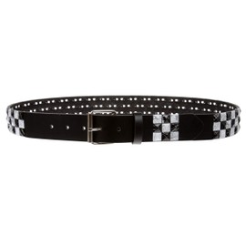 Snap On 1 1/2" White & Black Checkerboard Punk Rock Studded Belt, s 30"-32"