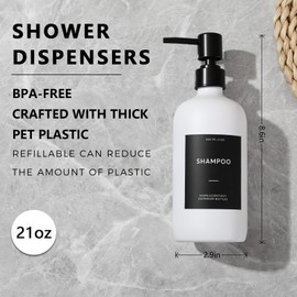 HOMCDALY Shampoo and Conditioner Dispenser, 21oz 3-Pack Refillable Shampoo and Conditioner Bottles, Shampoo Container, Empty Shampoo Pump Bottle（21oz-White）
