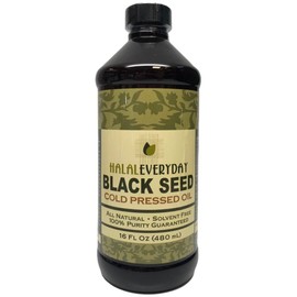 HalalEveryDay Raw, Unrefined, Unfiltered, Very Dark and potent, 100% Pure and Cold Pressed Black Seed (Nigella Sativa) Oil - 64oz - 4-16oz Bottles- NON-GMO and Vegan - 100% Hexane Free, Halal Certified