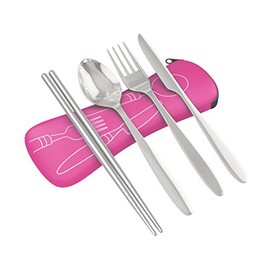 Roaming Cooking Reusable Travel Utensils with Case | Fork and Spoon Set with Knife, Chopsticks and Optional Reusable Strawâ Office, Travel, or Camping Accessories| Lightweight Sturdy Reusable Utensils