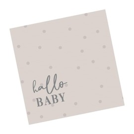 Baby Shower Napkins Hello Baby in Beige Taupe & Grey Table Decoration Baby Shower Gender Reveal Christening Birth Boy & Girl Accessories Decoration (20, Hello Baby Beige & Taupe)