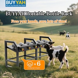 BUYYAH 6 Feeding Ports Portable Bottle Rack, Lamb Bottle Holder, Free Standing Goat Bottle Feeder Rack (Bottle Not Included)