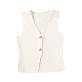 MakeMeChic Women's Blazer Vest Business Casual V Neck Button Down Sleeveless Summer Tops Apricot X-Small