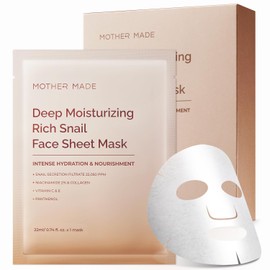 MOTHER MADE Deep Moisturizing Rich Snail Collagen Face Sheet Mask Pack of 5, with Snail Mucin, Low Molecular Collagens, Peptides, Niacinamide 2%, Korean Skin Care