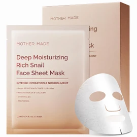 MOTHER MADE Deep Moisturizing Rich Snail Collagen Face Sheet Mask Pack of 5, with Snail Mucin, Low Molecular Collagens, Peptides, Niacinamide 2%, Korean Skin Care