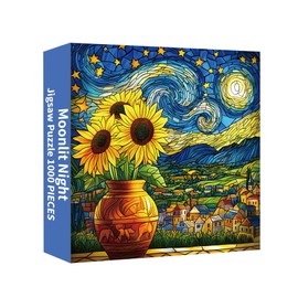 Starry Night Puzzle 1000 Pieces-Moonlit Night, Sunflower Puzzles for Adults 1000 Pieces, Jigsaw Puzzle Stained Glass, Difficult Jigsaw Puzzles for Family