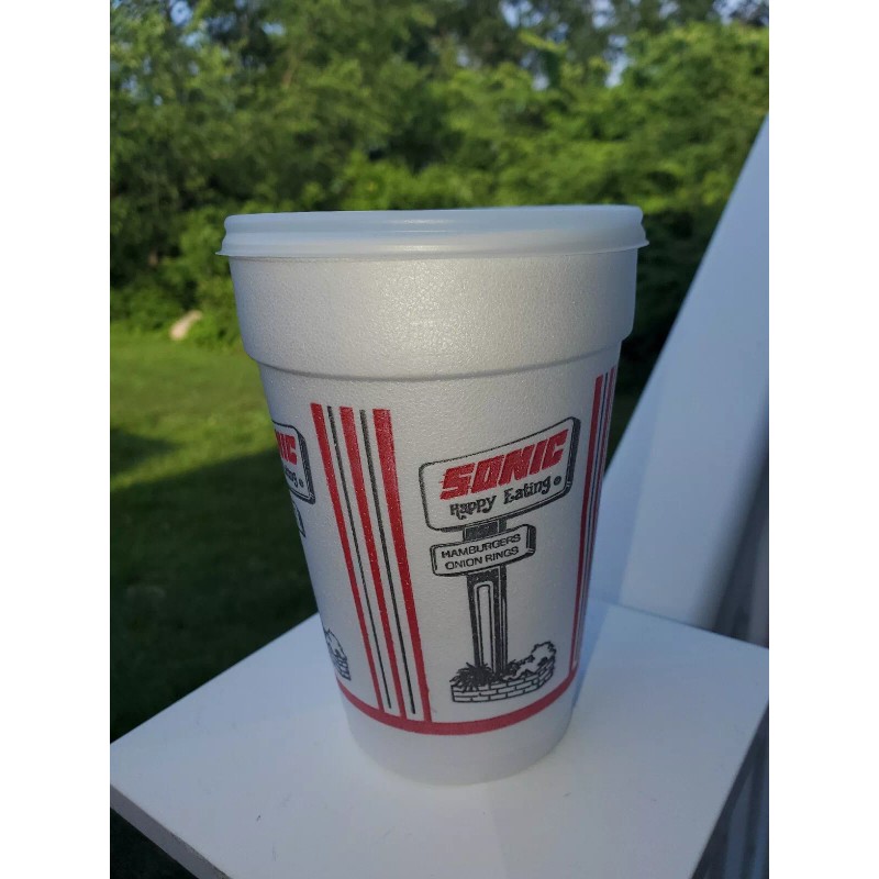 Vtg Styofoam 1980s 14 oz Cup Sonic Drive In Happy