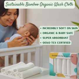 CozyCub 6-Pack Premium Organic Bamboo Baby Washcloths, Bath Towel, Bibs & Burp Cloth, Ultra-Soft for Newborns & Toddlers, Gentle on Sensitive Skin, Hypoallergenic, 25x25 cm, White-Polar Cub