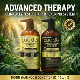 PURA D’OR Advanced Therapy System Shampoo & Conditioner - Increases Volume, Strength and Shine, Sulfate Free, Made with Argan Oil, All Hair Types, Men