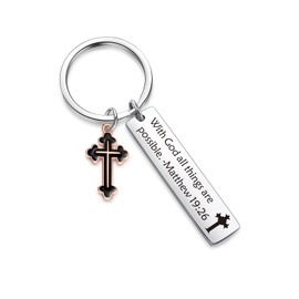 ZNOSVEI Matthew Gifts Christian Keychain Bible Verse Jewelry, Cross Lover Keychain Religious Jewelry For Soul Sister Best Friend Gift, With God All Things Are Possible Keyring