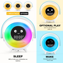 Vezionyiek Alarm Clock with RGB Light,Night Light,Cute Smiley Face Display, Bluetooth Compatible,Sound Machine and OK to Wake Alarm Clock for Toddlers and Kids (Gradient)